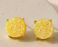 Yellow Round Druzy Stone Stud Earrings