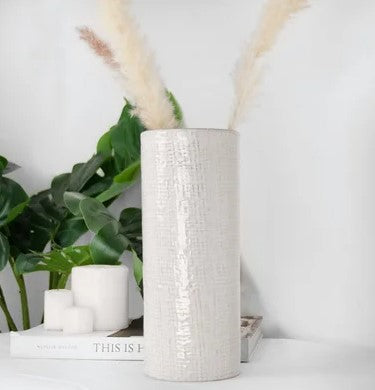10.5" White Check Vase