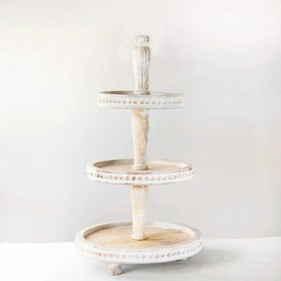 3 Tier Beaded Wood Riser Washed