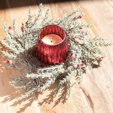 14" Snowy Pine Ring with Berries