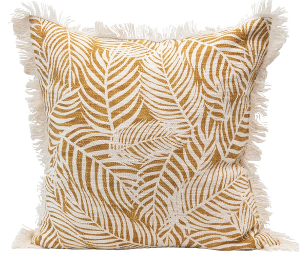 24" Cotton Slub Pillow with Palm Pattern