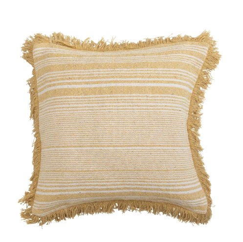 20" Cream and Yellow Woven Cotton Pillow