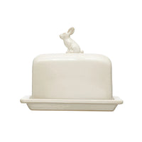 Rabbit Finial Stoneware Butterdish