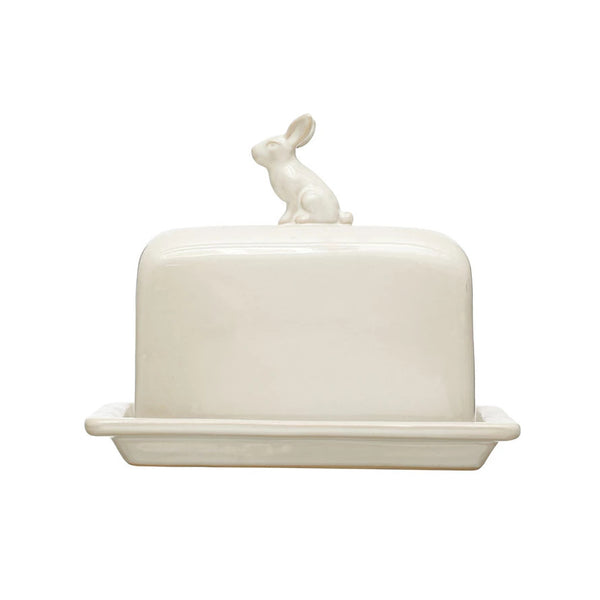 Rabbit Finial Stoneware Butterdish