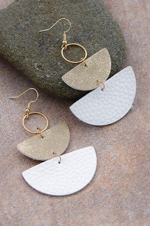 White and Gold Leather Earrings