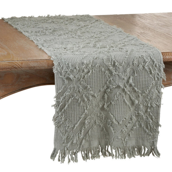 72" Fringe Waffle Weave Runner Blue Grey