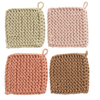 8" Square Cotton Crocheted Potholder, 4 Colors