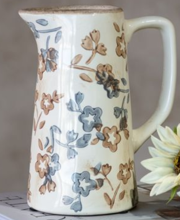 7" Beige and Blue Pitcher