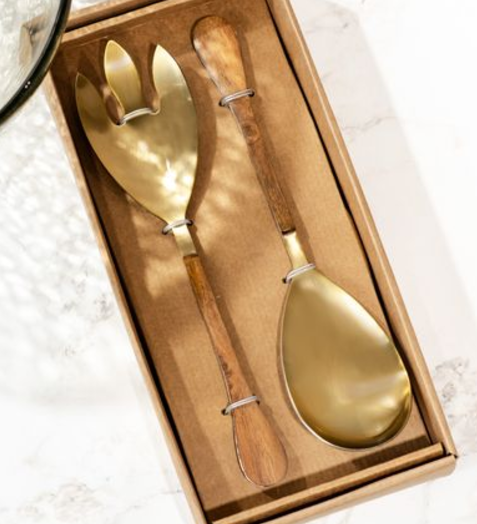 Gold and Wood Salad Set