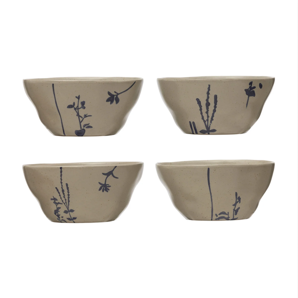 Stoneware Bowl w/ Botanicals ( 4 Styles )