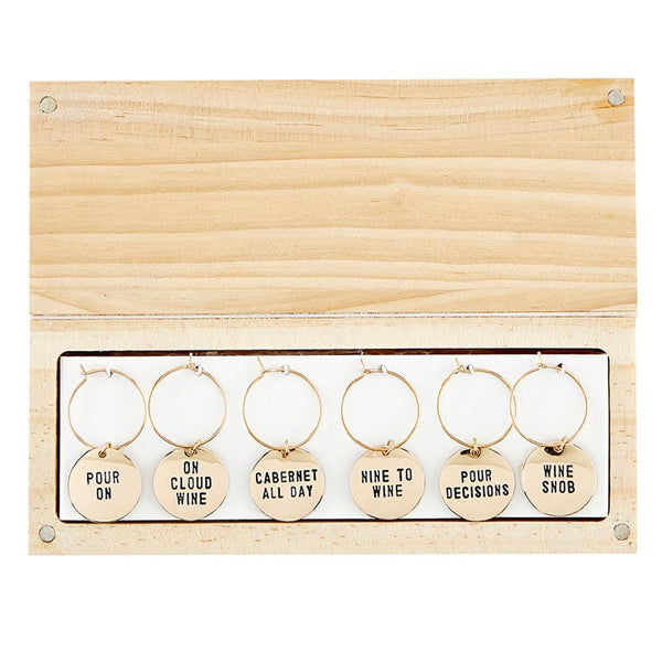 Wine Charms in Pine Box