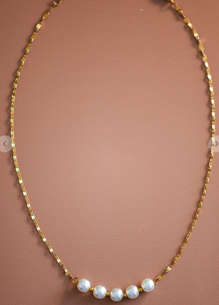 18K Gold Non-Tarnish Necklace with Pearls