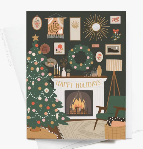 Happy Holidays Fireplace Greeting Card
