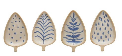 Hand-Painted Stoneware Leaf Shaped Dish, 4 styles