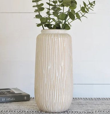 13" White Stripe Pattern Vase