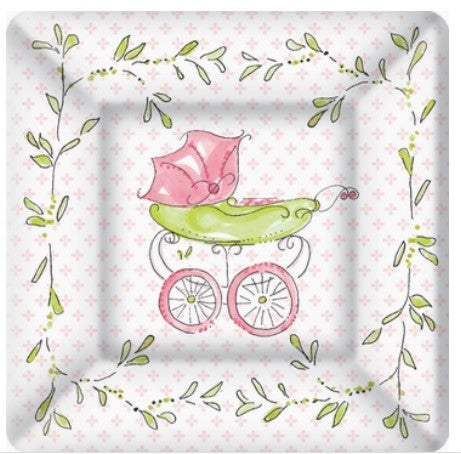 Pink Baby Carriage Square Plates