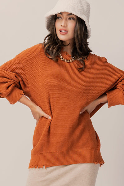 Frayed Hem Knit Oversized Sweater