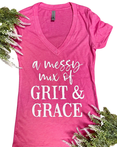A Messy Mix of Grit and Grace Shirt (Pink)